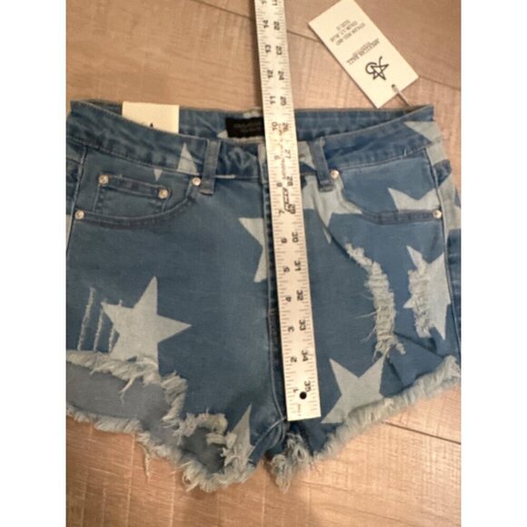 Starry Denim Shorts With Frayed Hems By American Bazi - Size S NEW - Picture 7 of 8